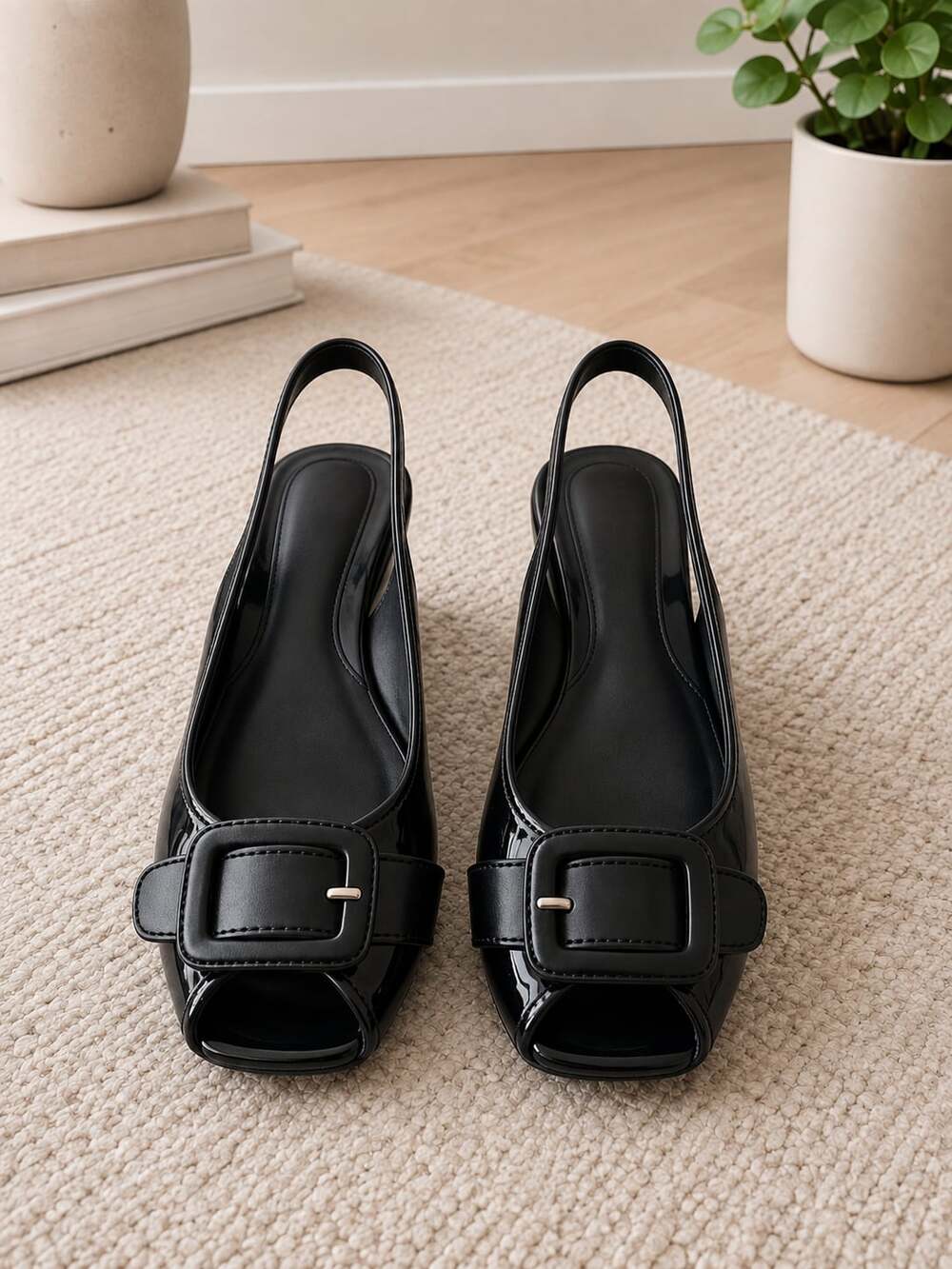 Cole Haan Nike Air Black Patent Leather Peep Toe Slingback Pumps 7.5B